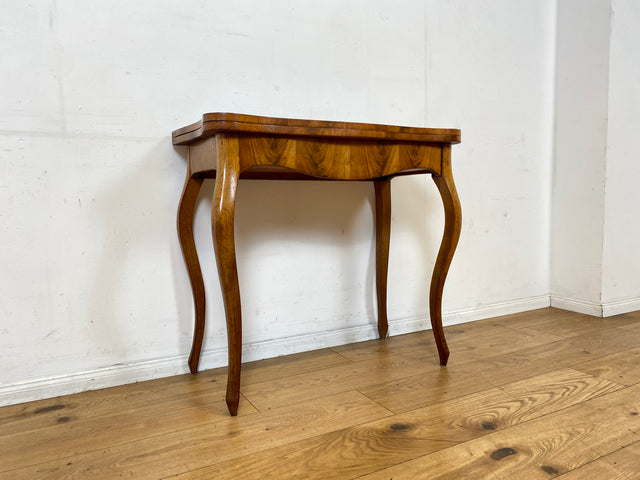 Eleganter aufklappbarer antiker Spieletisch in edlem Walnuss I Tisch Konsolentisch Konsole Esstisch Küchentisch Spieltisch Schreibtisch Jugendstil Chippendale Vintage I