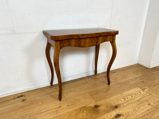 Eleganter aufklappbarer antiker Spieletisch in edlem Walnuss I Tisch Konsolentisch Konsole Esstisch Küchentisch Spieltisch Schreibtisch Jugendstil Chippendale Vintage I