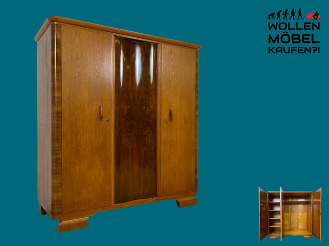 WMK I Schöner und gut erhaltener 30er Jahre Art Deco Kleiderschrank aus vollem Holz mit Originalgriffen I Schrank Wardrobe Wäscheschrank Schlafzimmerschrank Antik Vintage I Berlin Dresden Stuttgart