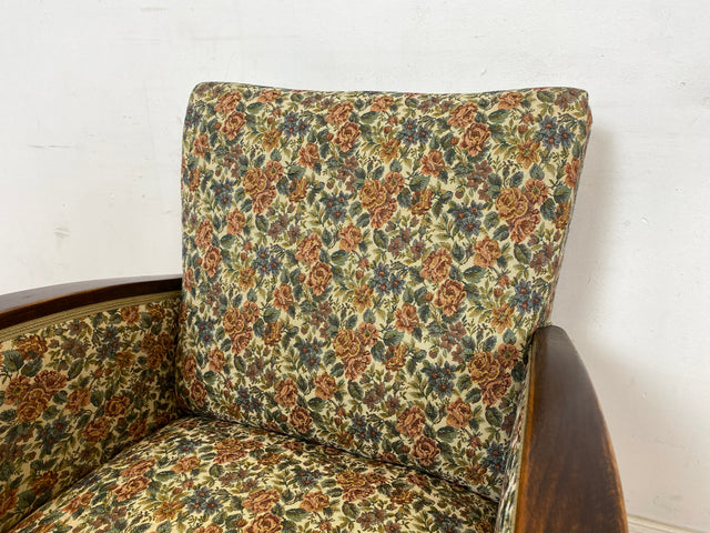 WMK I 1/4 Besonders schöner 30er Jahre Art Deco Sessel mit grandiosem floralem Bezug und Federkern