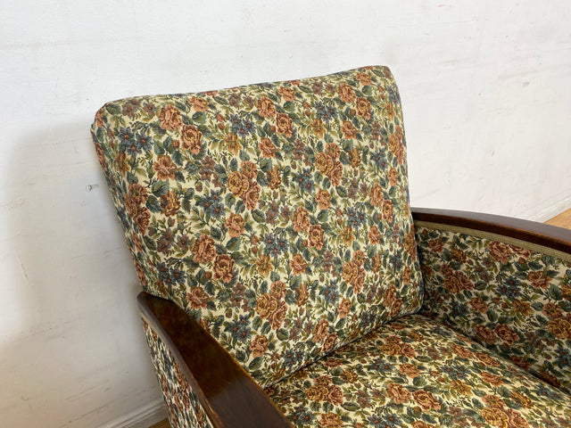 WMK I 1/4 Besonders schöner 30er Jahre Art Deco Sessel mit grandiosem floralem Bezug und Federkern