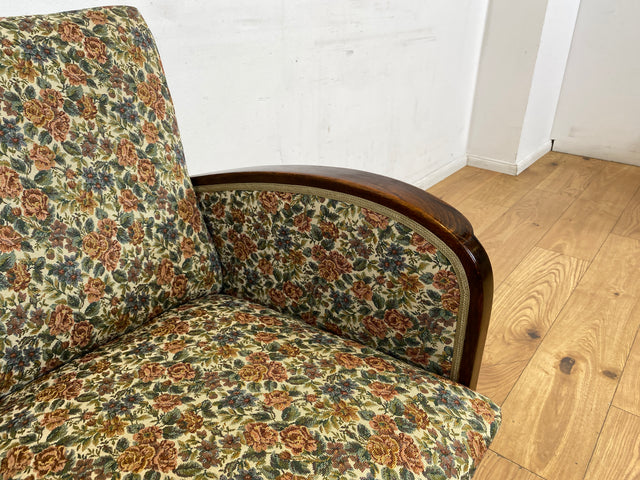 WMK I 1/4 Besonders schöner 30er Jahre Art Deco Sessel mit grandiosem floralem Bezug und Federkern