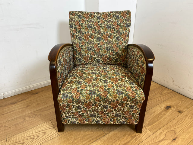 WMK I 1/4 Besonders schöner 30er Jahre Art Deco Sessel mit grandiosem floralem Bezug und Federkern