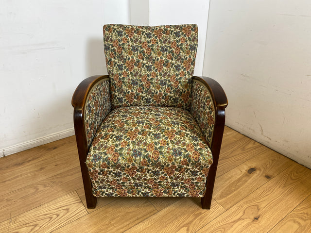 WMK I 1/4 Besonders schöner 30er Jahre Art Deco Sessel mit grandiosem floralem Bezug und Federkern