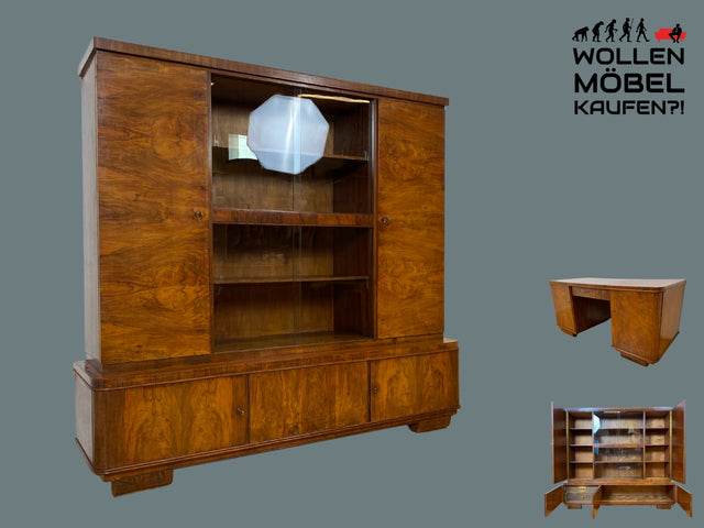 WMK I Imposanter 30er Jahre Art Deco Wohnzimmerschrank I Vollholz in edlem Walnuss I Schrank Vitrine Glasvitrine Bücherschrank Büchervitrine Herrenzimmer Sideboard Antik Vintage I Hannover Halle Köln