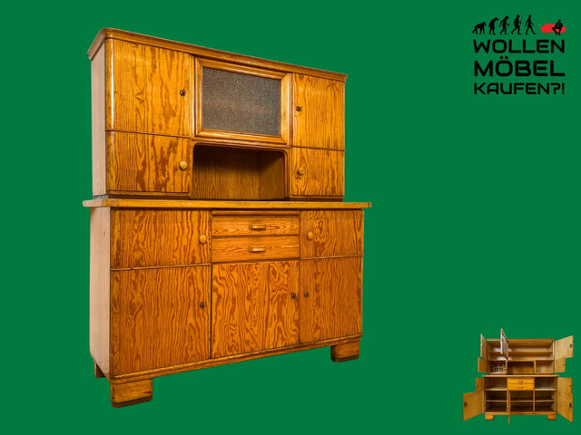 WMK I Sehr schöne 30er Jahre Küchenanrichte aus vollem Holz I Anrichte Büfett Buffet Küche Küchenbuffet Kredenz Küchenschrank Geschirrschrank Antik Vintage Art Deco Weichholz I Berlin Köln Hannover