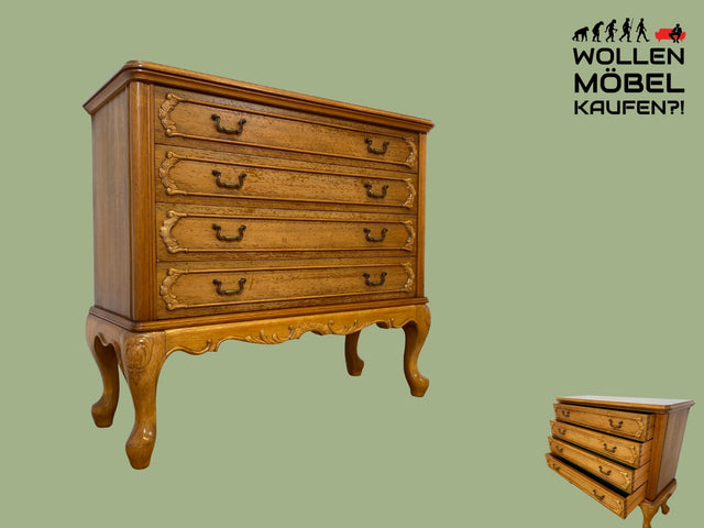 WMK I Elegante handverzierte 60er Jahre Chippendale Kommode mit Schubladen und Messinggriffen I Schrank Schubladenkommode Sideboard Wäschekommode Flurkommode Barock Vintage I Berlin Freiburg Mannheim