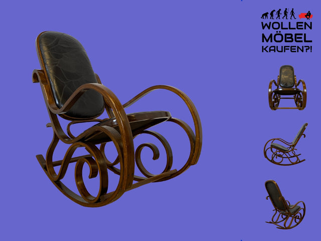 WMK I Sehr schöner 60er Jahre Schaukelstuhl im Stil von Thonet mit Bugholz Rahmen und Kunstleder Bezug I Schaukelfauteuil Sessel Lesesessel Relaxsessel Rocking Chair Vintage I Berlin Magdeburg Bremen