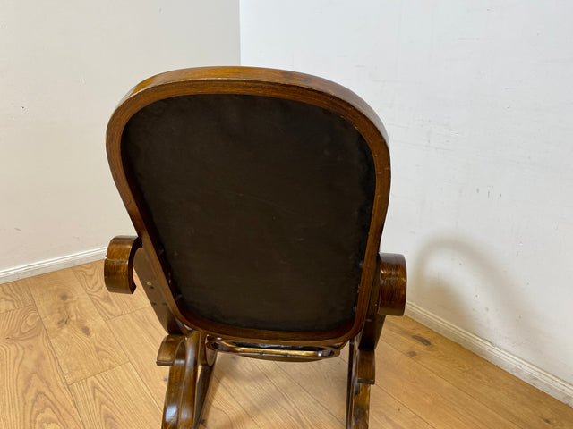 WMK I Sehr schöner 60er Jahre Schaukelstuhl im Stil von Thonet mit Bugholz Rahmen und Kunstleder Bezug