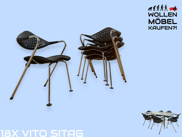 WMK I 1/10 Hochwertiger Armlehnstuhl Modell Vito von Sitag in schwarz mit Kunstleder Sitz und Chrom Gestell I Stuhl Stapelstuhl Konferenzstuhl Besucherstuhl Küchenstuhl Schreibtischstuhl Schulstuhl