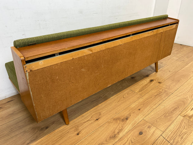 WMK I Stilvolles grünes skandinavisches Mid-Century Daybed von Herrljunga in Teakholz mit aufklapp. Rückenlehne