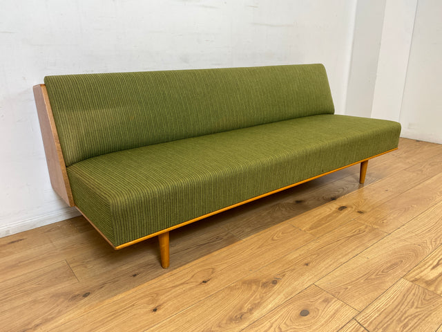 WMK I Stilvolles grünes skandinavisches Mid-Century Daybed von Herrljunga in Teakholz mit aufklapp. Rückenlehne