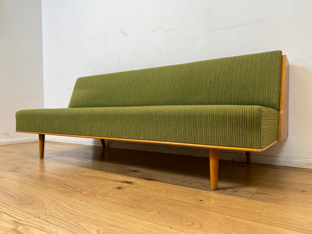 WMK I Stilvolles grünes skandinavisches Mid-Century Daybed von Herrljunga in Teakholz mit aufklapp. Rückenlehne