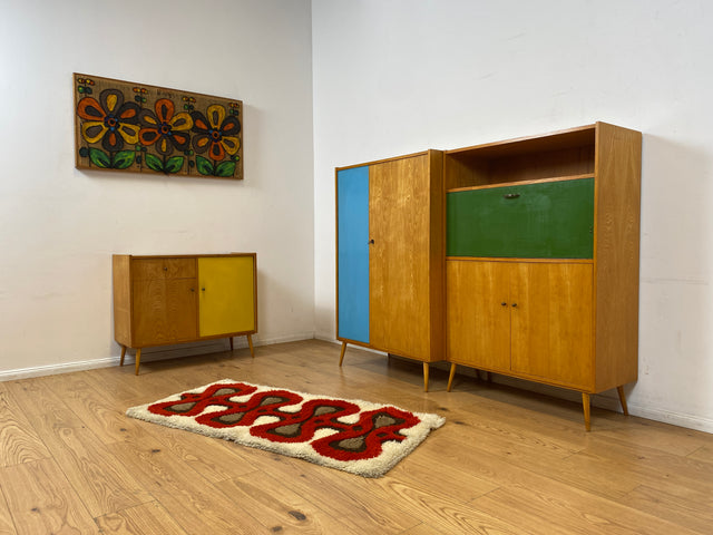 WMK I Rarer heller Mid-Century Schreibschrank in grüner Originalfarbe mit Messinggriffen I Sekretär Highboard Schrank Barschrank Bar Schreibtisch Bücherschrank Vintage 60er I Berlin Frankfurt Bayern