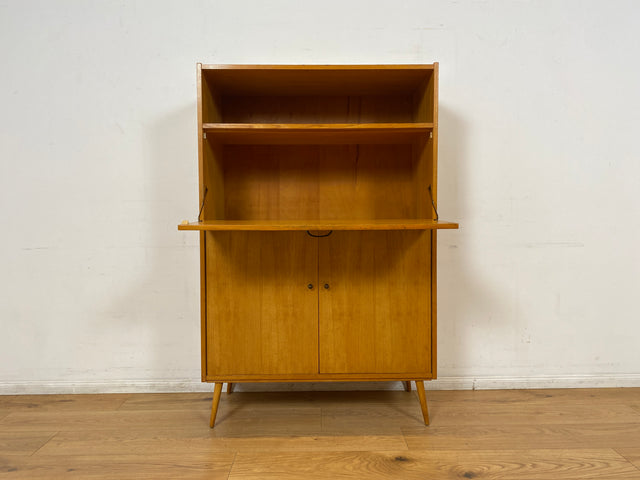 WMK I Rarer heller Mid-Century Schreibschrank in grüner Originalfarbe mit Messinggriffen I Sekretär Highboard Schrank Barschrank Bar Schreibtisch Bücherschrank Vintage 60er I Berlin Frankfurt Bayern