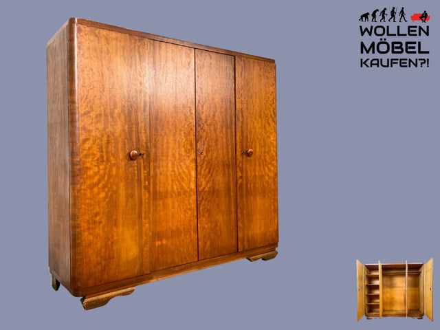 Formschöner 1930er Jahre Art Deco Kleiderschrank aus vollem Holz mit Kleiderstande und Böden I Schrank Schlafzimmerschrank Wäscheschrank Wardrobe Antik Vintage I