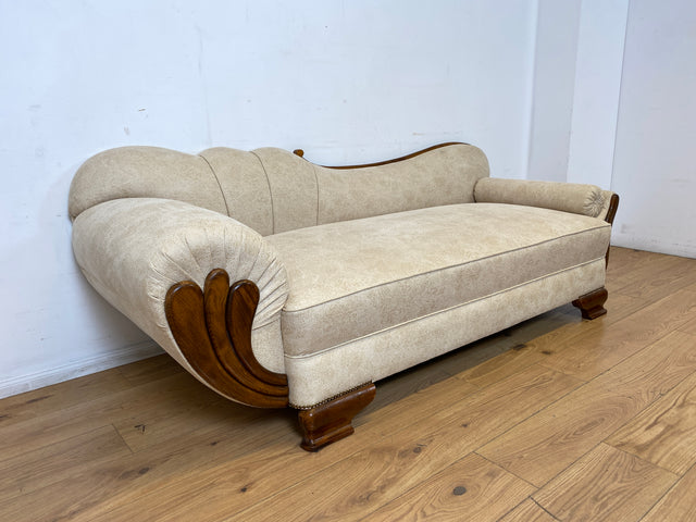 Wunderschöne und sehr gut erhaltene 1930er Jahre Art Deco Liege in beigem Bezug und gemütlichem Federkern I Daybed Sofa Couch Récamiere Chaiselongue Antik Vintage 30er I
