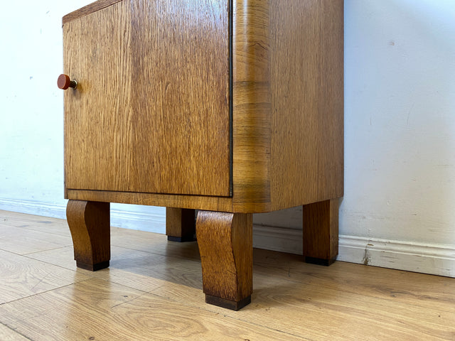 Wunderschöner 1930er Jahre Art Deco Nachttisch in Eiche mit Schublade und Glasauflage (Stoff auswechselbar)