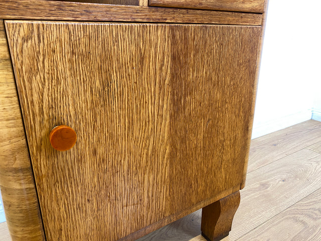 Wunderschöner 1930er Jahre Art Deco Nachttisch in Eiche mit Schublade und Glasauflage (Stoff auswechselbar)