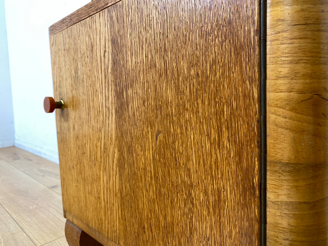 Wunderschöner 1930er Jahre Art Deco Nachttisch in Eiche mit Schublade und Glasauflage (Stoff auswechselbar)