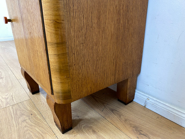 Wunderschöner 1930er Jahre Art Deco Nachttisch in Eiche mit Schublade und Glasauflage (Stoff auswechselbar)