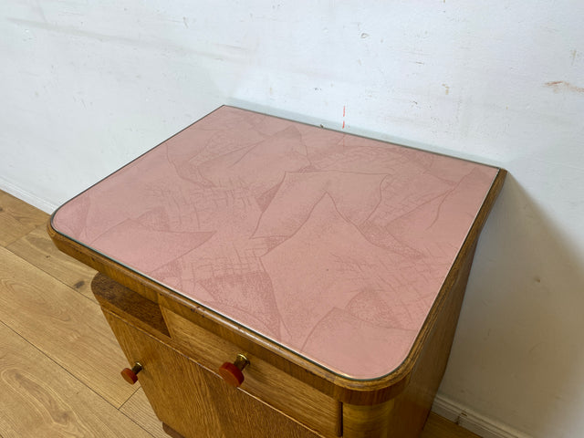 Wunderschöner 1930er Jahre Art Deco Nachttisch in Eiche mit Schublade und Glasauflage (Stoff auswechselbar)