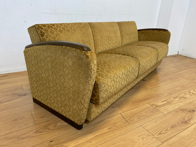 Wunderschönes & sehr gut erhaltenes 1930er Jahre Art Deco Sofa mit Schlaffunktion & goldenem Brokat Bezug I Couch Schlafcouch Schlafsofa Klappcouch Daybed Antik Vintage I (Kopie)