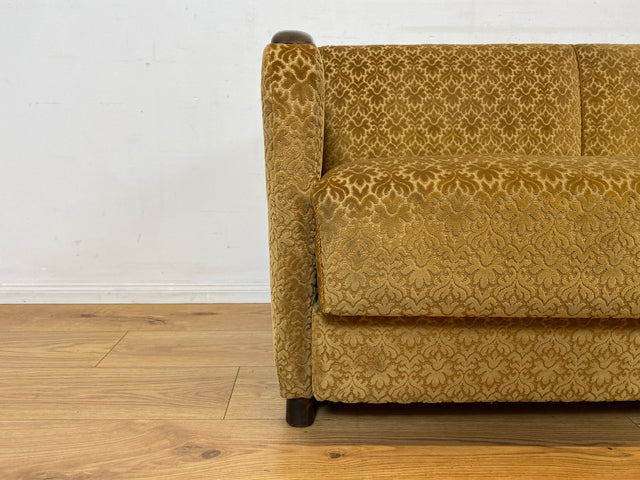 Wunderschönes & sehr gut erhaltenes 1930er Jahre Art Deco Sofa mit Schlaffunktion & goldenem Brokat Bezug I Couch Schlafcouch Schlafsofa Klappcouch Daybed Antik Vintage I (Kopie)