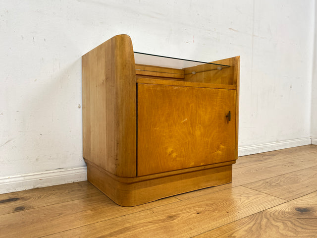 WMK I Formschöner großer heller Mid-Century Nachttisch mit Glasablage I Nachtkommode Nachtschrank Nachtschränkchen Kommode Ablage Schlafzimmer Vintage 50er 60er Retro I