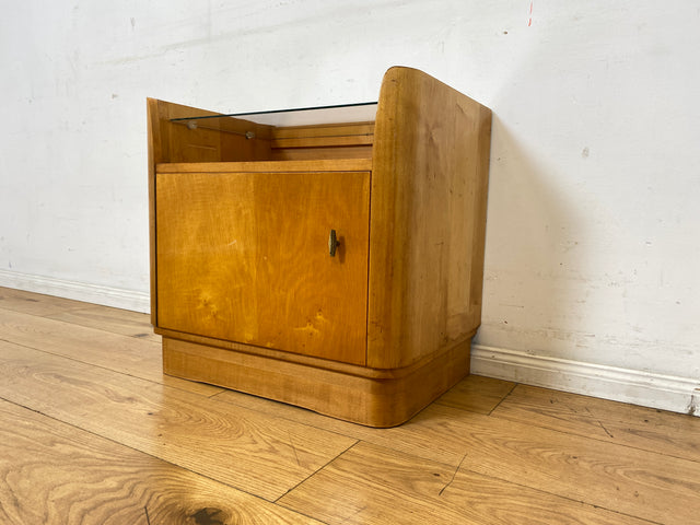 WMK I Formschöner großer heller Mid-Century Nachttisch mit Glasablage I Nachtkommode Nachtschrank Nachtschränkchen Kommode Ablage Schlafzimmer Vintage 50er 60er Retro I