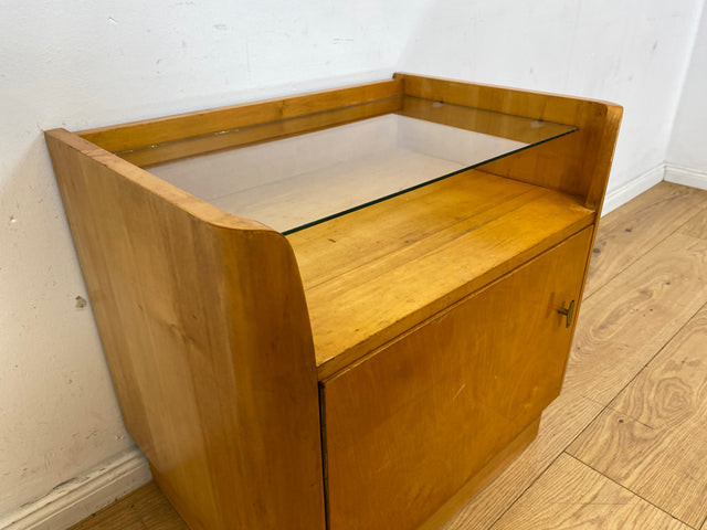 WMK I Formschöner großer heller Mid-Century Nachttisch mit Glasablage I Nachtkommode Nachtschrank Nachtschränkchen Kommode Ablage Schlafzimmer Vintage 50er 60er Retro I