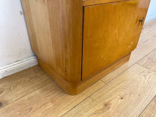 WMK I Formschöner großer heller Mid-Century Nachttisch mit Glasablage I Nachtkommode Nachtschrank Nachtschränkchen Kommode Ablage Schlafzimmer Vintage 50er 60er Retro I