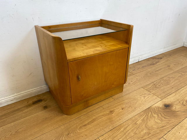 WMK I Formschöner großer heller Mid-Century Nachttisch mit Glasablage I Nachtkommode Nachtschrank Nachtschränkchen Kommode Ablage Schlafzimmer Vintage 50er 60er Retro I