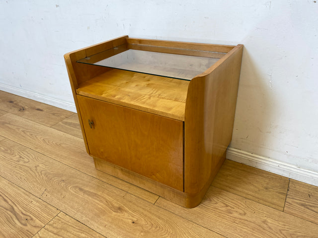 WMK I Formschöner großer heller Mid-Century Nachttisch mit Glasablage I Nachtkommode Nachtschrank Nachtschränkchen Kommode Ablage Schlafzimmer Vintage 50er 60er Retro I
