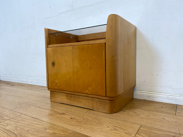 WMK I Formschöner großer heller Mid-Century Nachttisch mit Glasablage I Nachtkommode Nachtschrank Nachtschränkchen Kommode Ablage Schlafzimmer Vintage 50er 60er Retro I