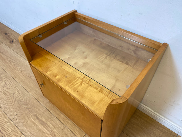 WMK I Formschöner großer heller Mid-Century Nachttisch mit Glasablage I Nachtkommode Nachtschrank Nachtschränkchen Kommode Ablage Schlafzimmer Vintage 50er 60er Retro I