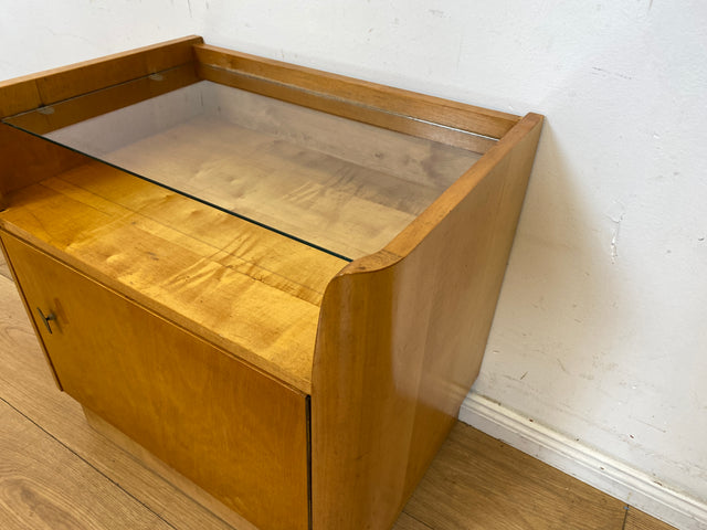 WMK I Formschöner großer heller Mid-Century Nachttisch mit Glasablage I Nachtkommode Nachtschrank Nachtschränkchen Kommode Ablage Schlafzimmer Vintage 50er 60er Retro I