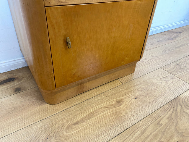 WMK I Formschöner großer heller Mid-Century Nachttisch mit Glasablage I Nachtkommode Nachtschrank Nachtschränkchen Kommode Ablage Schlafzimmer Vintage 50er 60er Retro I