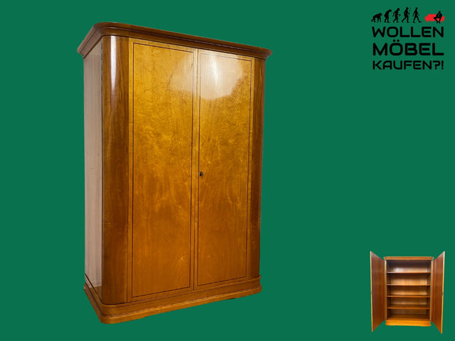 Hochwertiger 2-türiger Mid-Century Wäscheschrank aus 1959 mit Intarsien und Regalböden I Schrank Wohnzimmerschrank Wäscheschrank Garderobe Wardrobe 50er 60er Vintage I