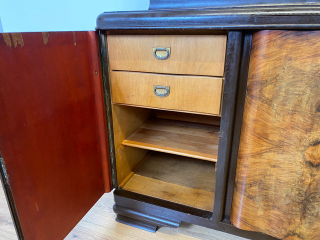 Selten kleine 30er Jahre Art Deco Anrichte aus vollem Holz und handverziert