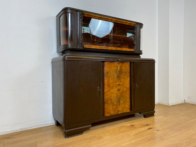 Selten kleine 30er Jahre Art Deco Anrichte aus vollem Holz und handverziert