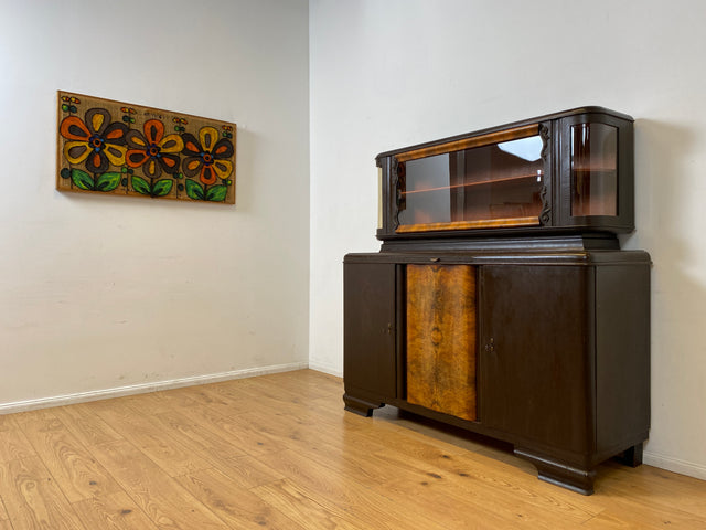 Selten kleine 30er Jahre Art Deco Anrichte aus vollem Holz und handverziert