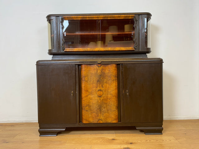 Selten kleine 30er Jahre Art Deco Anrichte aus vollem Holz und handverziert
