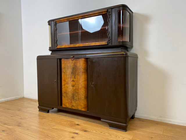 Selten kleine 30er Jahre Art Deco Anrichte aus vollem Holz und handverziert