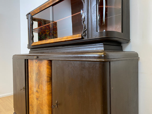 Selten kleine 30er Jahre Art Deco Anrichte aus vollem Holz und handverziert