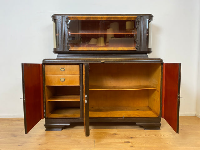 Selten kleine 30er Jahre Art Deco Anrichte aus vollem Holz und handverziert
