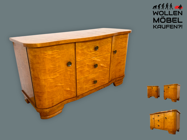 Formschöne und gut erhaltener 30er Jahre Art Deco Kommode aus vollem Holz mit Schubladen und Messinggriffen I Sideboard Lowboard Wäscheschrank TV-Lowboard Antik Alt Vintage I