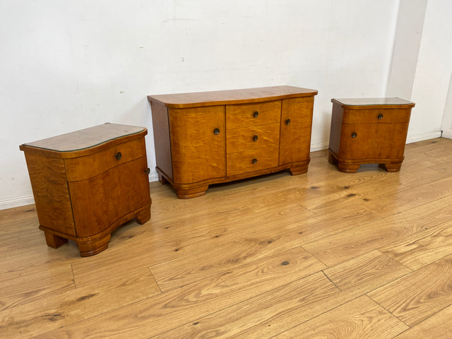 Formschöne und gut erhaltener 30er Jahre Art Deco Kommode aus vollem Holz mit Schubladen und Messinggriffen I Sideboard Lowboard Wäscheschrank TV-Lowboard Antik Alt Vintage I