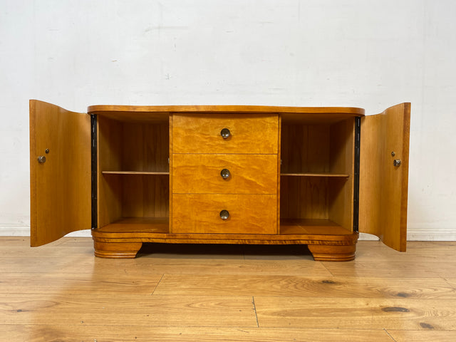 Formschöne und gut erhaltener 30er Jahre Art Deco Kommode aus vollem Holz mit Schubladen und Messinggriffen I Sideboard Lowboard Wäscheschrank TV-Lowboard Antik Alt Vintage I