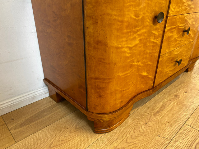 Formschöne und gut erhaltener 30er Jahre Art Deco Kommode aus vollem Holz mit Schubladen und Messinggriffen I Sideboard Lowboard Wäscheschrank TV-Lowboard Antik Alt Vintage I